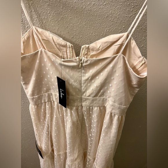 Lulus Romantic Spot Cream Polka Dot Mesh Tiered Midi Dress - Picture 10 of 11